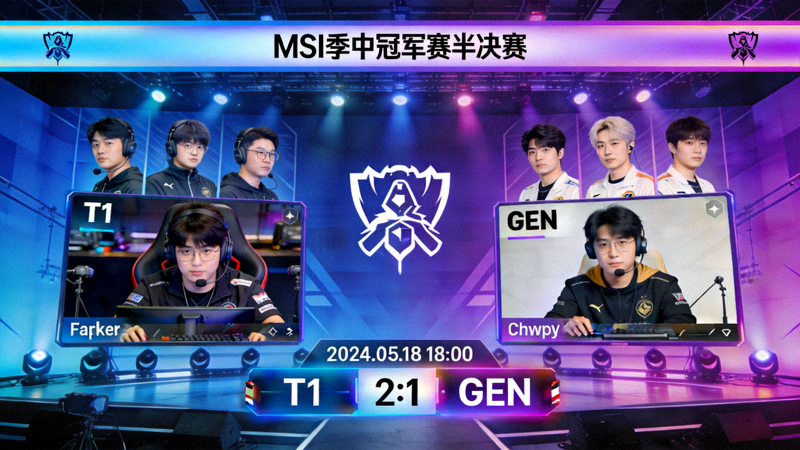 英雄联盟季中冠军赛MSI直播画面，T1对阵GEN